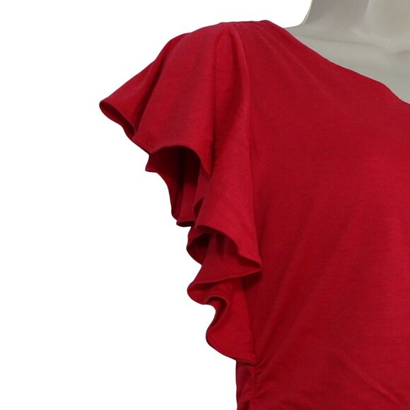 Bra Tops Red One Shoulder Top Women Size S Ruffle Sleeve Ruched Built In Bra - Picture 3 of 12